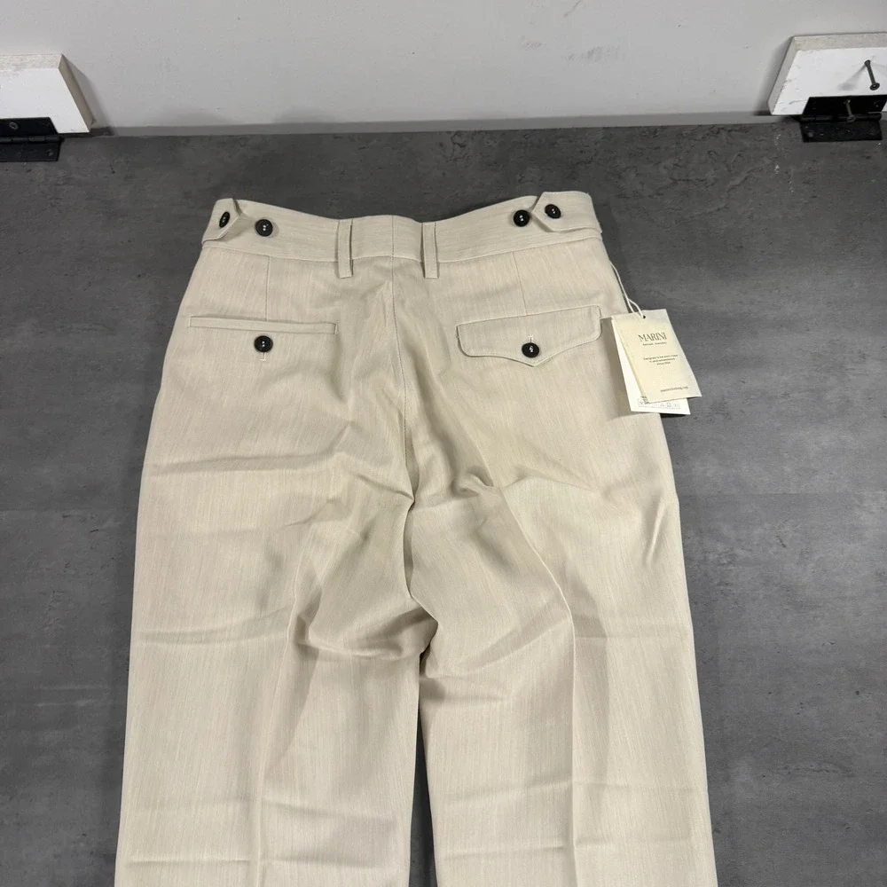 Marini Trousers Mens 30 Cream Light Beige Pleated Side Adjusters Stretch Work